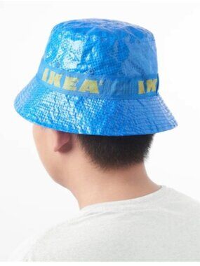 IKEA Blue Bucket Hat Yellow Logo Band Unisex Blue Polypropylene One Size Rare